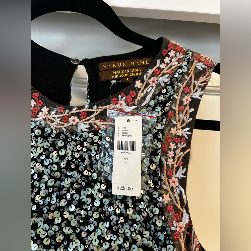 🪩NWT Anthropologie Astronomy Sequin Dress by Varun Bahl Embroidered Top Size 4 - Picture 7 of 13